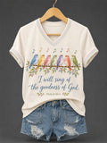 Women's I Will Sing Of The Goodness Of God Psalm 89:1 Christian Bird Print Casual V-Neck Tee