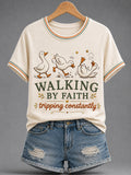 Women's Walking by Faith Tripping Constantly Goose Print Casual Christian Inspirational Tee