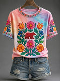 Women's Native Floral Print Casual T-Shirt