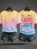 Women's "All I Need Is Jesus and the Beach" Vacation-Style Casual T-Shirt