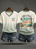 Women's "All I Need Is Jesus and the Beach" Vacation-Style Casual T-Shirt