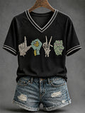 Women's Halloween Monster Gesture Print Casual T-Shirt