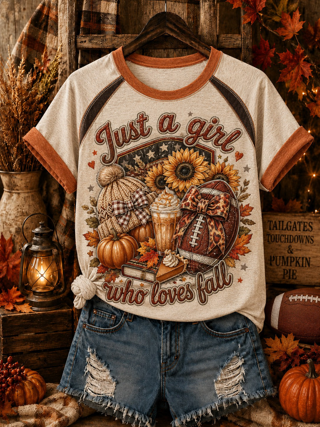 Women's Just A Girl Who Loves Fall Printed Off-shoulder T-shirt