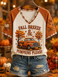 Women's Fall Print Casual V-Neck Tee