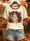 Women's Preppy Ghost Cherry Print Halloween Short-sleeved T-shirt