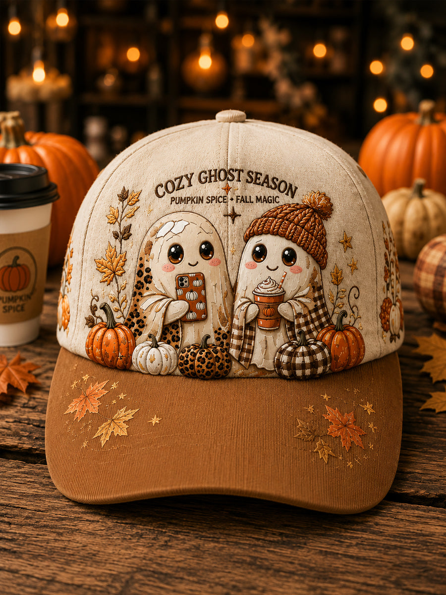Unisex Vintage Autumn Cute Ghost Art  Print Hat