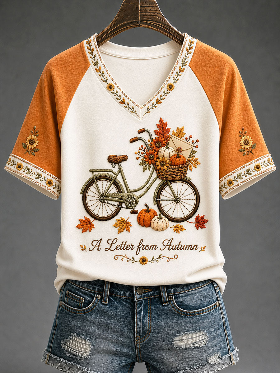 Women's "A Letter from Autumn" Print Casual T-Shirt