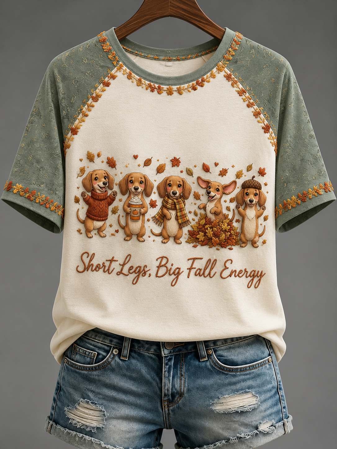 Women's Short Legs Big Fall Energy Round Neck Short Sleeve T-shirt