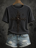 Women's Gothic Style Floral Cross T-shirt