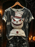 Women's retro Halloween Gothic print casual short-sleeve T-shirt