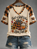 Women's Fall Means Football Print Casual V-Neck Tee