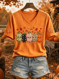 Women's Cute Pumpkin Squad Fall Art Print Short-sleeved T-shirt