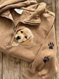 Women's Peeking Golden Retriever Dog & Paw Prints Zip Up Sweatshirt