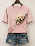 Women's Cute Golden Retriever Pattern Patchwork Art T-Shirt