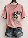 Women's Cute Schnauzer Pattern Patchwork Art T-Shirt