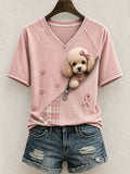 Women's Cute Poodle Pattern Patchwork Art T-Shirt