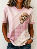 Women's Cute Poodle Pattern Patchwork Art T-Shirt