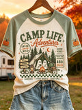 Women's Camp Life Adventures Ghosts Fall Camping Print short sleeve T-shirt