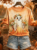 Women's Botanical Ghost Fall Art Print Cozy Short-sleeved T-shirt