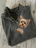 Women's Peeking Yorkshire Dog Print Zip Up Sweatshirt