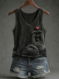 Women's Gothic Black Cat V-Neck Vests