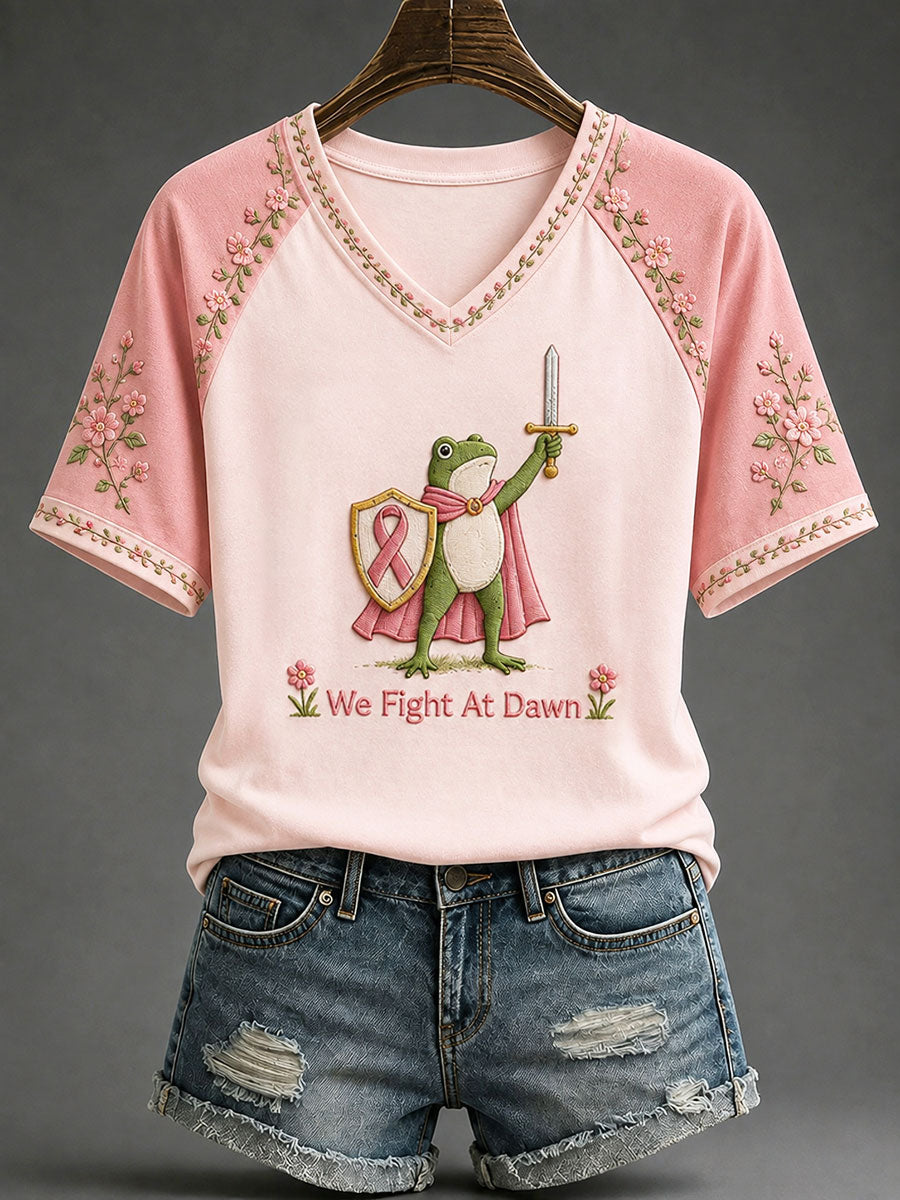 Women's 'We Fight At Dawn'  Fun Breast Cancer Prevention and Awareness T-shirt