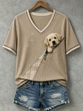 Women's Lovely Golden Retriever Felt Art T-Shirt