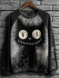 Women's Salem 1692 Familiar Black Cat Print Halloween Raglan Sweatshirt