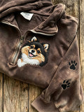 Women's Peeking Pom Dog & Paw Prints Zip Up Sweatshirt