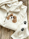 Women's Peeking King Charles Dog & Paw Prints Zip Up Sweatshirt