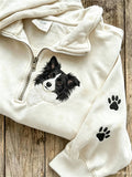 Women's Peeking Border Collie Dog & Paw Print Zip Up Sweatshirt