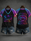Women's Halloween “IT'S JUST A BUNCH OF HOCUS POCUS” Printed V-neck T-shirt