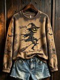 Women's retro Halloween pattern printed casual sweatshirt