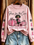 Women's Paws for the Cure Dachshund Dog & Pink Pumpkins Print Sweatshirt