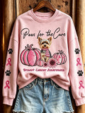 Women's Paws for the Cure Yorkshire Dog & Pink Pumpkins Print Sweatshirt