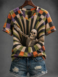 Women's Halloween Printed V-neck T-shirt