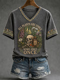 Women's "All Plants Are Edible Some Only Once" Halloween Floral Print Casual T-shirt
