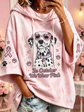 Women's Breast Cancer Theme Cute Dog Pattern Printed Casual  Hoodie