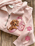 Women's Hope Pink Ribbon Dachshund & Paw Prints Zip Up Sweatshirt