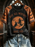 Women's Not All Witches Have Cats Witch with Bulldog Print short sleeve T-shirt