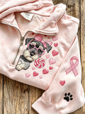 Women's Breast Cancer Themed Cute Dog Pattern Prints Casual Half-Zipper Sweatshirt