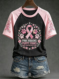 Women's Breast Cancer Theme Cute Dog Paw Pattern Prints Casual Short Sleeve T-Shirt
