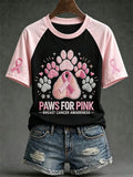 Women's Breast Cancer Theme Cute Dog Paw Pattern Prints Casual Short Sleeve T-Shirt