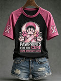 Women's Breast Cancer Theme Cute Dog Paw Pattern Prints Casual Short Sleeve T-Shirt