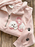 Women's Hope Pink Ribbon Bichon Dog & Paw Prints Zip Up Sweatshirt