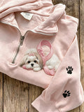 Women's Hope Pink Ribbon Shih Tzu Dog & Paw Prints Zip Up Sweatshirt