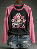 Women's Breast Cancer Themed Cute Dog Paw Pattern Prints Casual Long-sleeved T-shirt