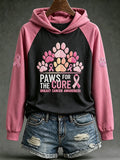 Women's Breast Cancer Themed Cute Dog Paw Pattern Prints Casual Hoodie