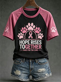 Women's Breast Cancer Theme Cute Dog Paw Pattern Printed Casual Short Sleeve T-Shirt