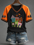 Women's Halloween Haunted House Gothic Art Print Casual T-shirt